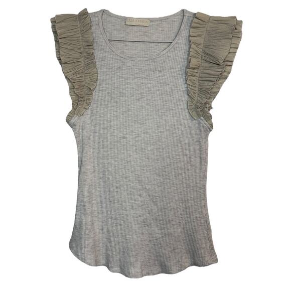 Ulla Johnson Lilo Top in Cobblestone tan with ruffle shoulders Medium - Picture 2 of 11